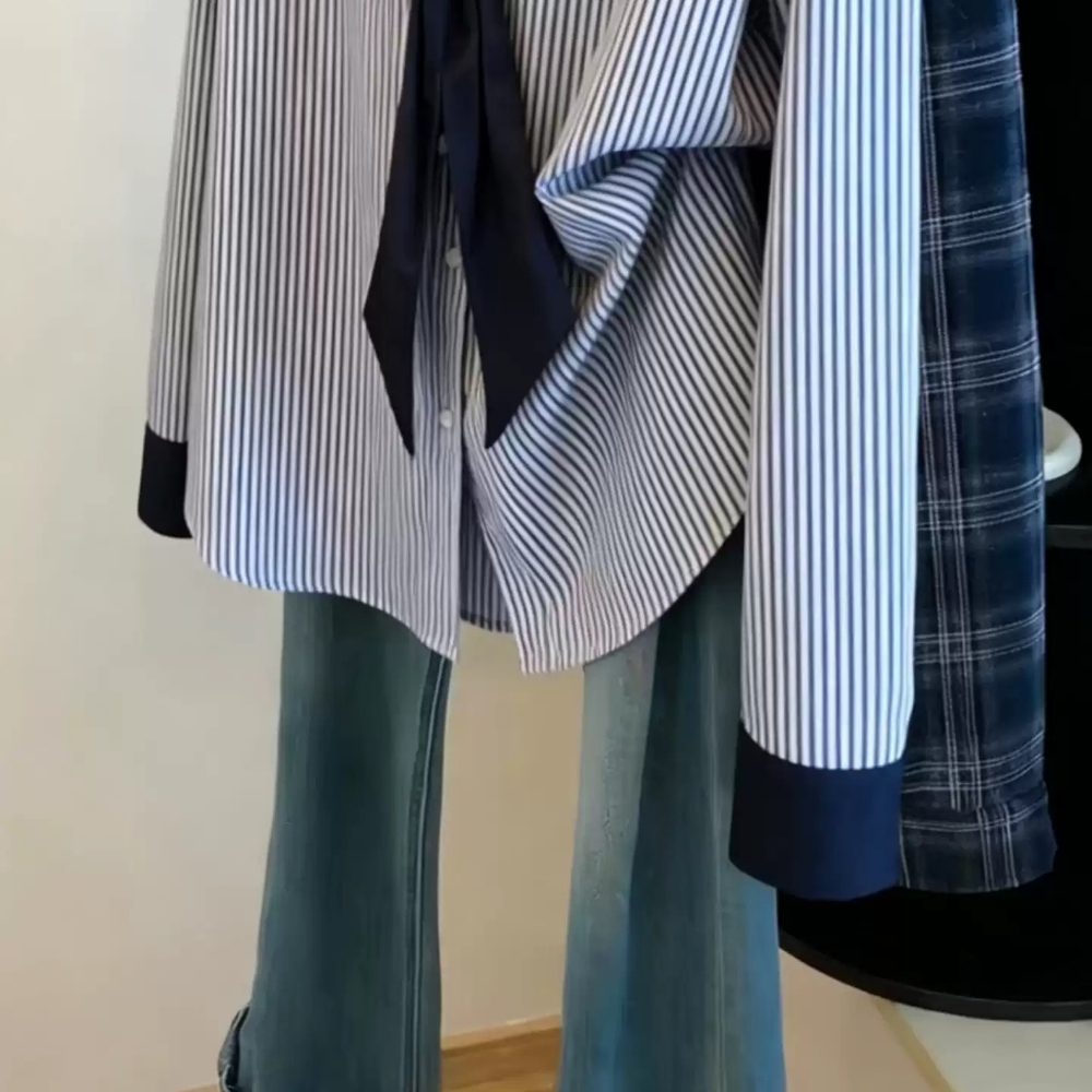 Blue White Stripe Sailor Collar Shirt - Picture 3 of 4